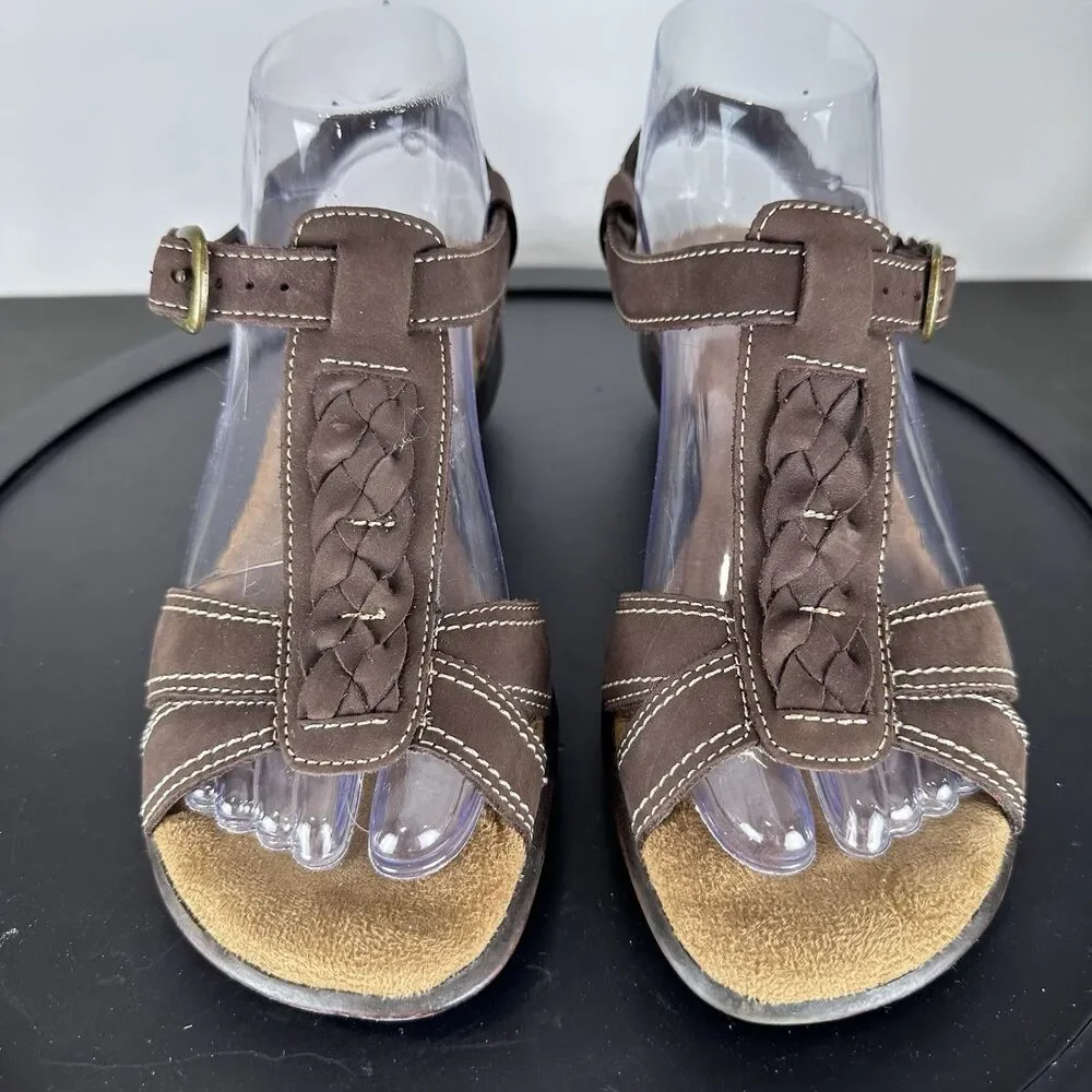 Walking Cradles Womens US 7 Brown Leather Suede Strappy Sandals Comfort Heel
